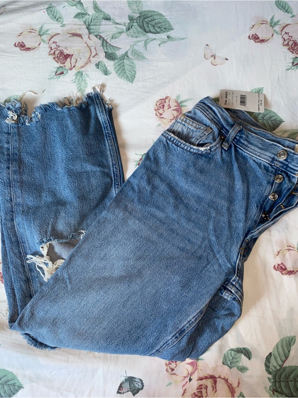 Free People Distressed Boyfriend Jeans in Blue Denim